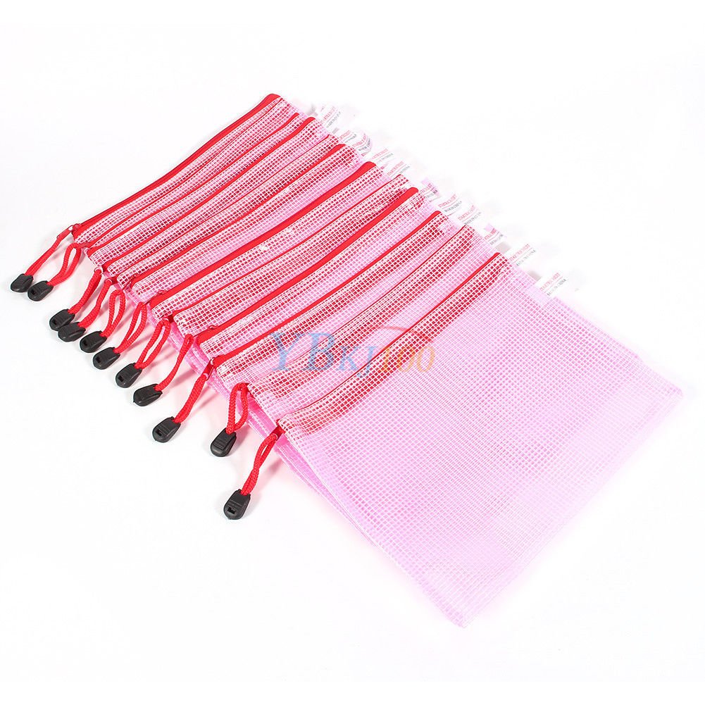 12pc A5 Plastic Mesh Zipper Bags Zip File Storage Document Folder