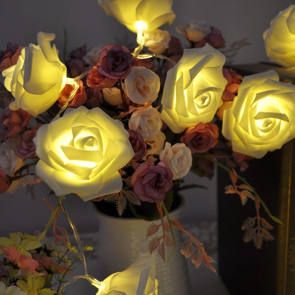 20 LED Rose Flower Fairy String Lights Wedding Christmas Party Garden Decoration