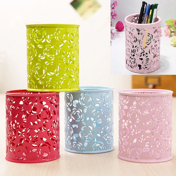 New Hollow Flower Pattern Cylinder Pen Pencil Pot Holder Container Organizer NI
