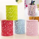 New Hollow Flower Pattern Cylinder Pen Pencil Pot Holder Container Organizer NI