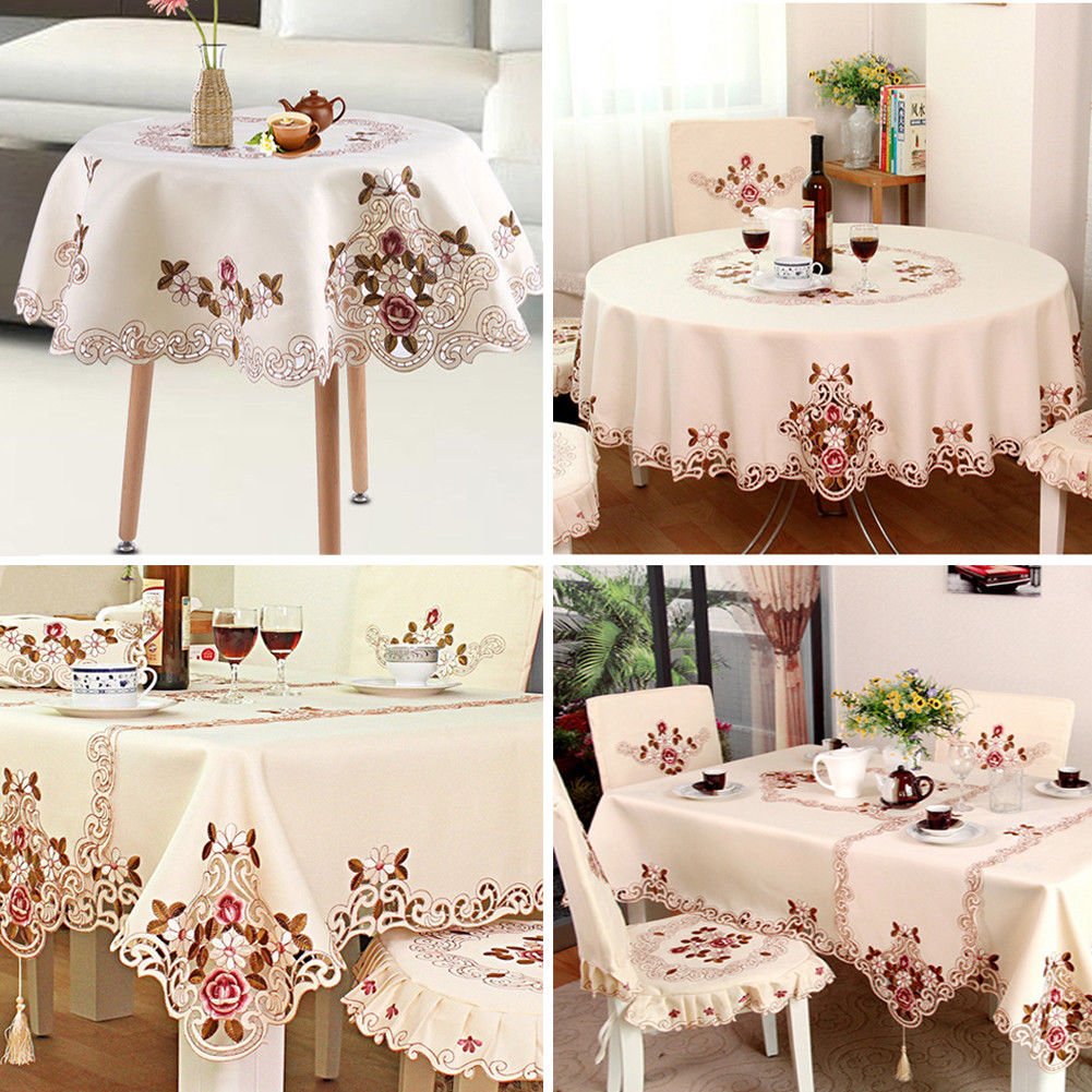 Round/Square/Rectangle Tablecloth Embroidery Table Cover Floral Runner Polyester