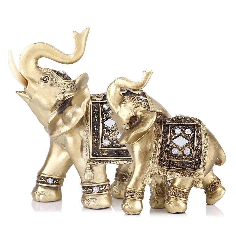 Gold Elegant Resin Elephant Statue Ornament Figurine Home Office Decor Gift