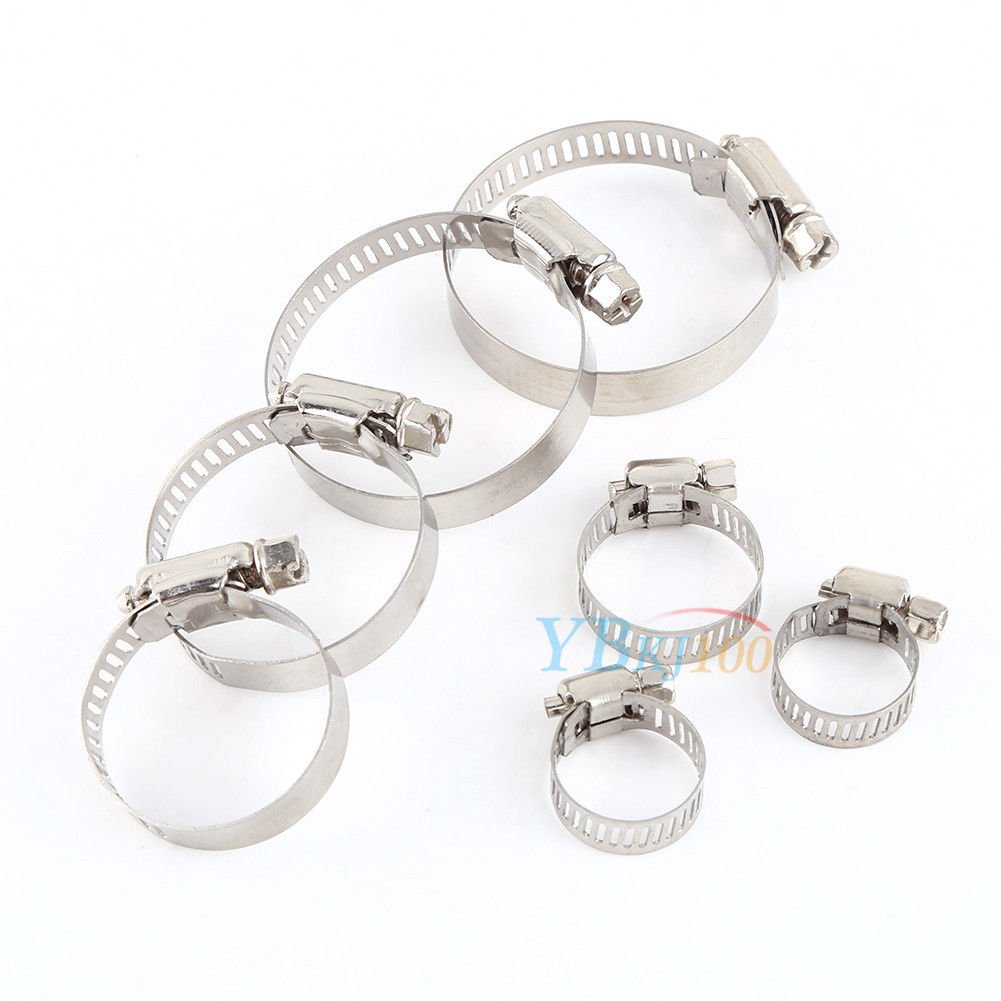 10Pcs Stainless Steel Cross Screw Drive Hose Clamp Fuel Line Worm Clip 10-51mm