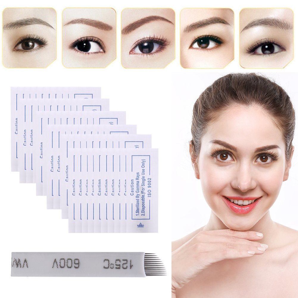 10/50/100Pcs 12 Pins Permanent Makeup Eyebrow Tattoo Microblading Blades Needles