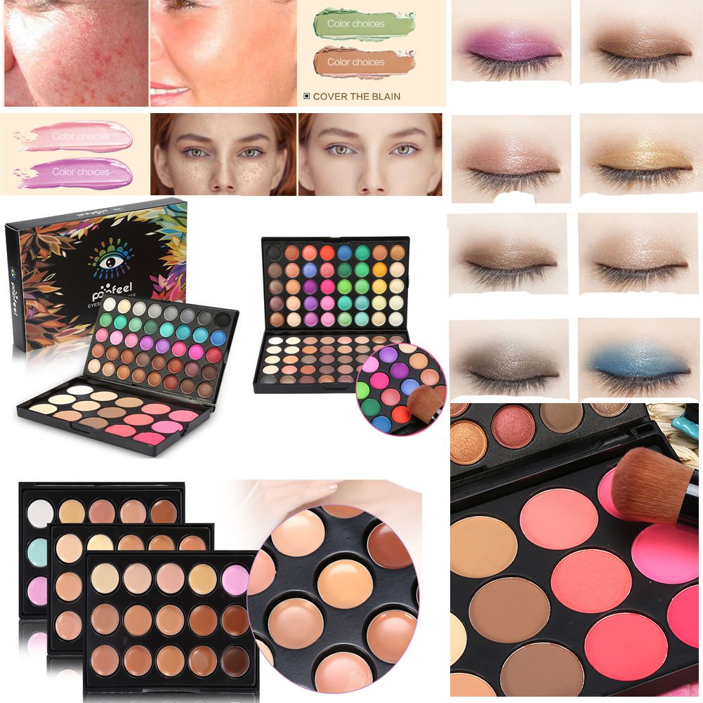 Face Highlighter Powder Palette Makeup Cosmetic Contour Concealer Foundation Set