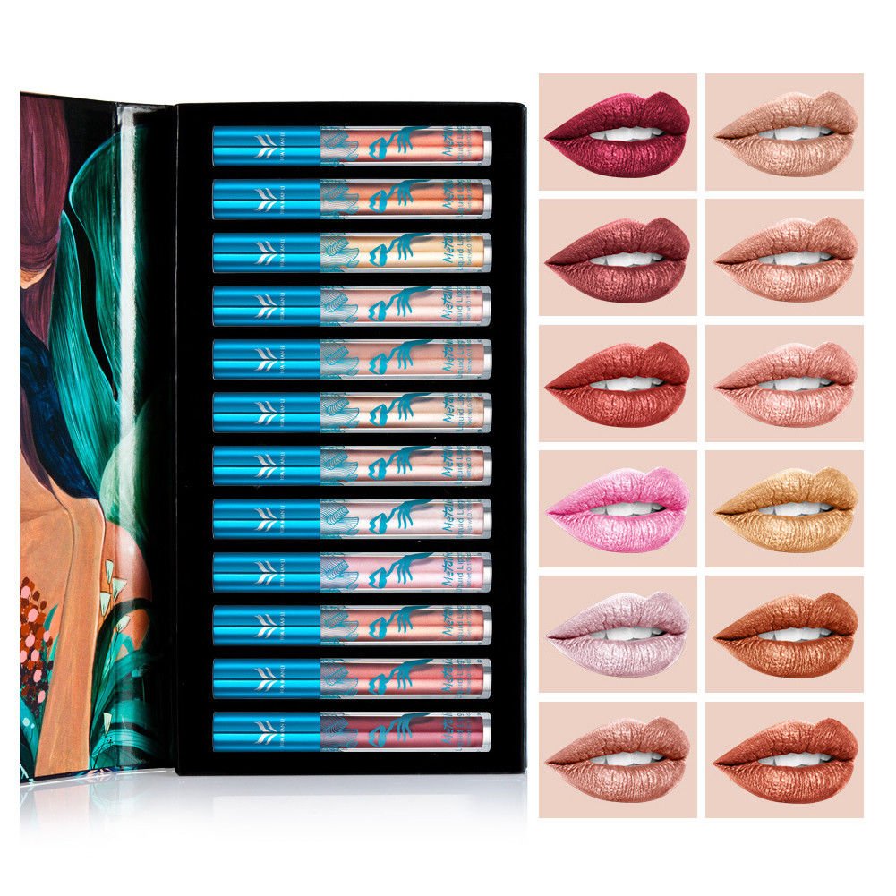 Women Matte Metallic Lip Gloss Waterproof Non-stick Cup Lipgloss Liquid Lipstick