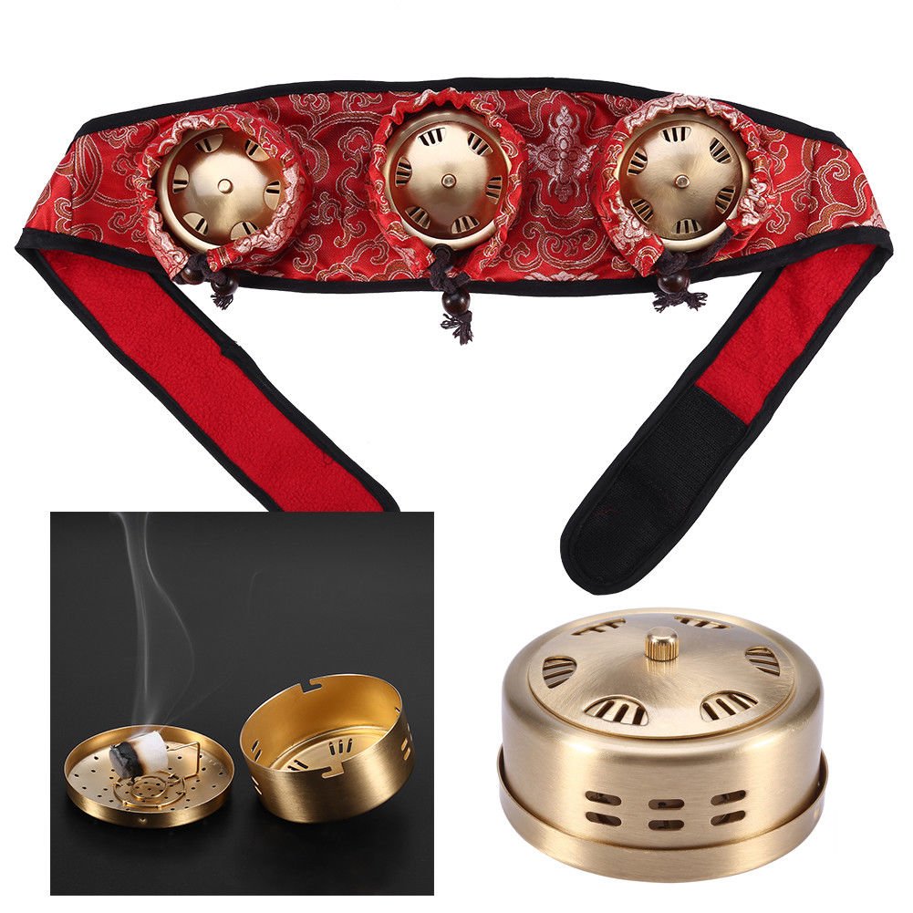 2/3Pcs Thicken Copper Acupuncture Moxa Box Stick + 1Pc Moxibustion Pad Massage