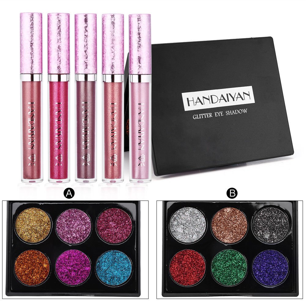 Shimmer Eye Shadow Eyeshadow Palette & Liquid Lipstick Makeup Powder Lasting LY