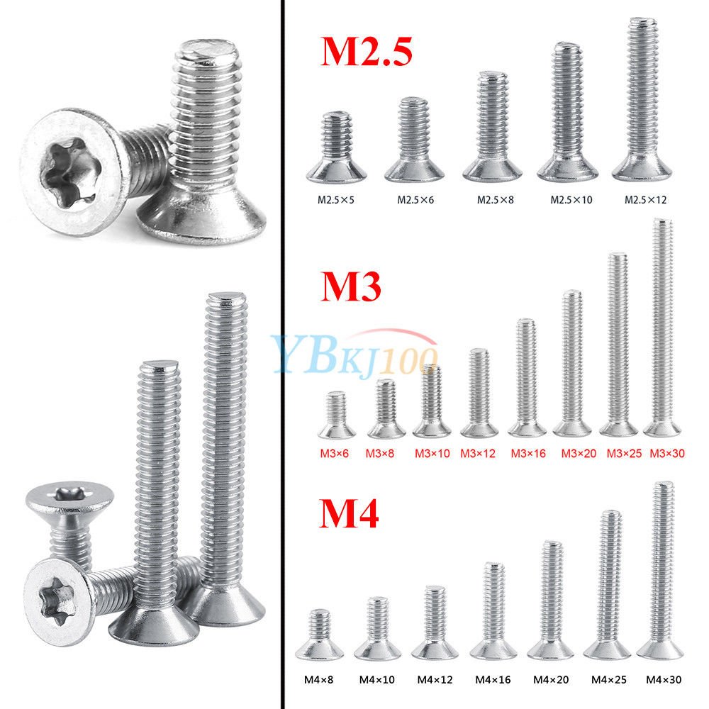 50pcs SS304 M2.5 M3 M4 Countersunk Flat Head Torx Drive Machine Screw Bolt A2-70