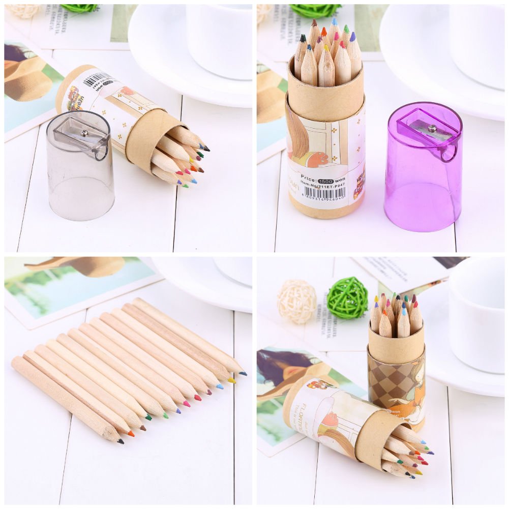 New 12 Watercolour Pencils Case Drawing Coloring Set Artists Sketching+Sharpener