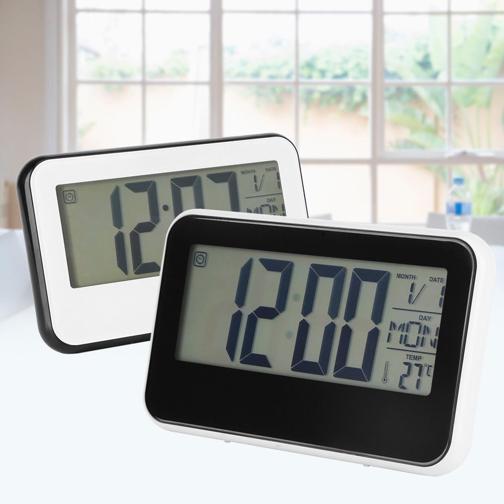 6" LCD Display Digital Alarm Clock Thermometer w/Sound Control Backlight Bedroom