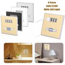 36/220V 4 Ports LED Light USB Charger Wall Socket Charger Station W/LED Light
