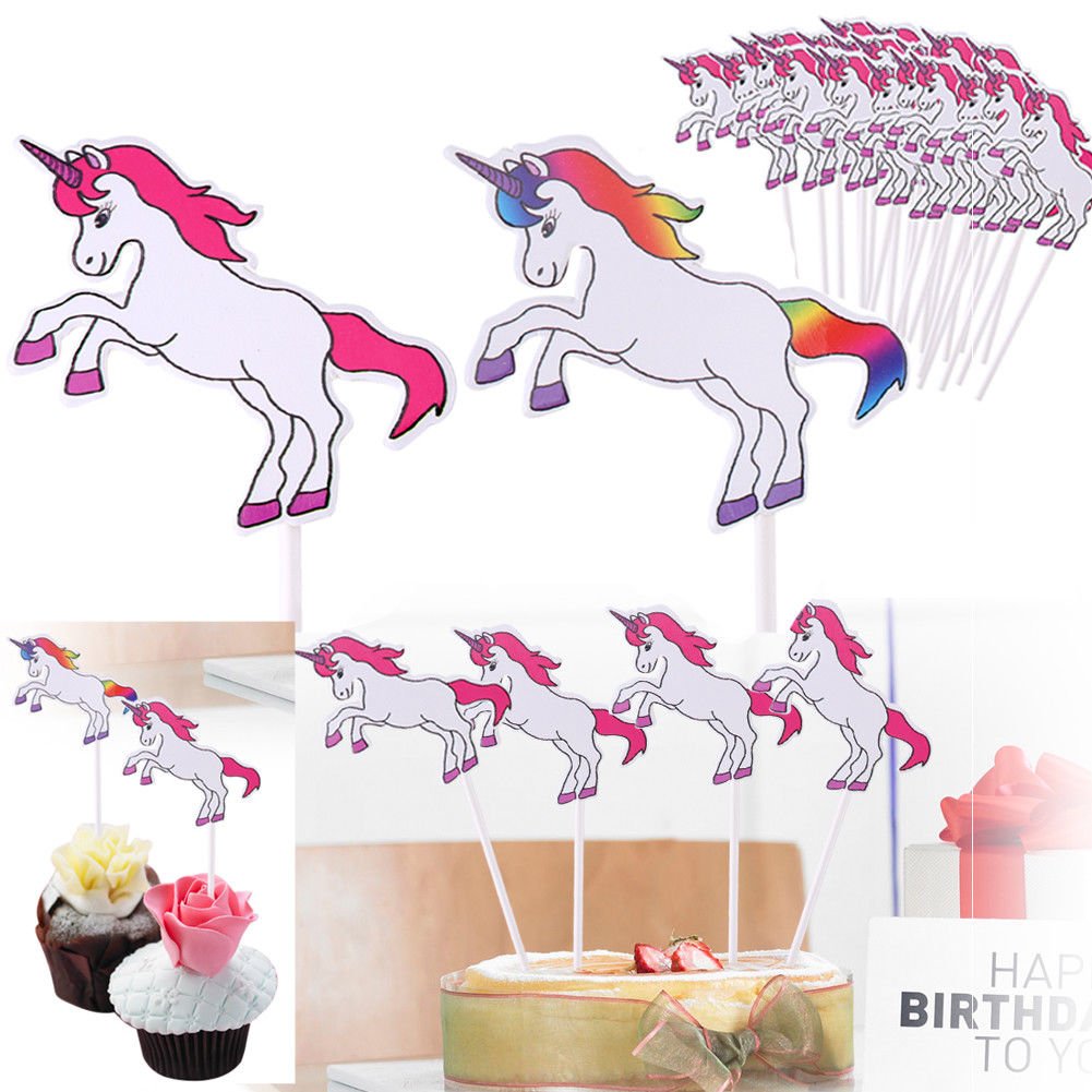 24X Unicorn Cartoon Cake Cupcake Chocolate Topper Decoration For Birthday Party