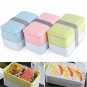 900mL 2 Layers Plastic Food Kids Lunch Box Food Storage Container w/Spoon