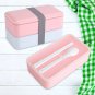 900mL 2 Layers Plastic Food Kids Lunch Box Food Storage Container w/Spoon
