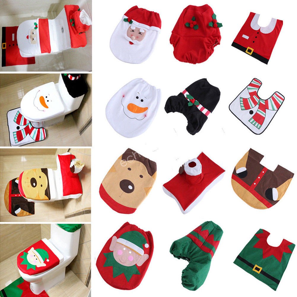 3x/Set Christmas Toilet Warm Pad Water Tank Lid Cover Set Bathroom Decoration