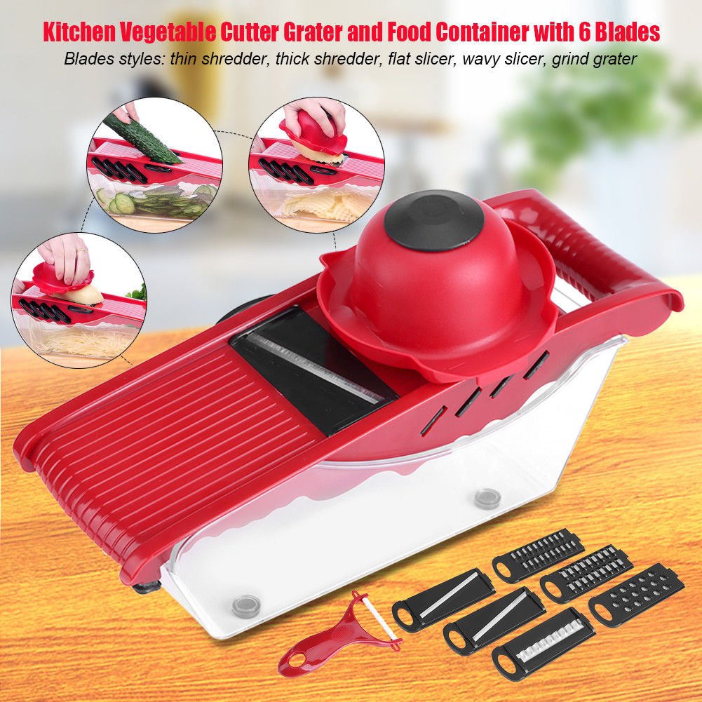 Kitchen Mandoline Slicer Manual Vegetable Cutter 5 Blades Potato Carrot Grater