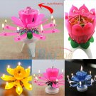 Romantic Rotating Musical Flower Cake Decor Candles Happy Birthday Party Lights