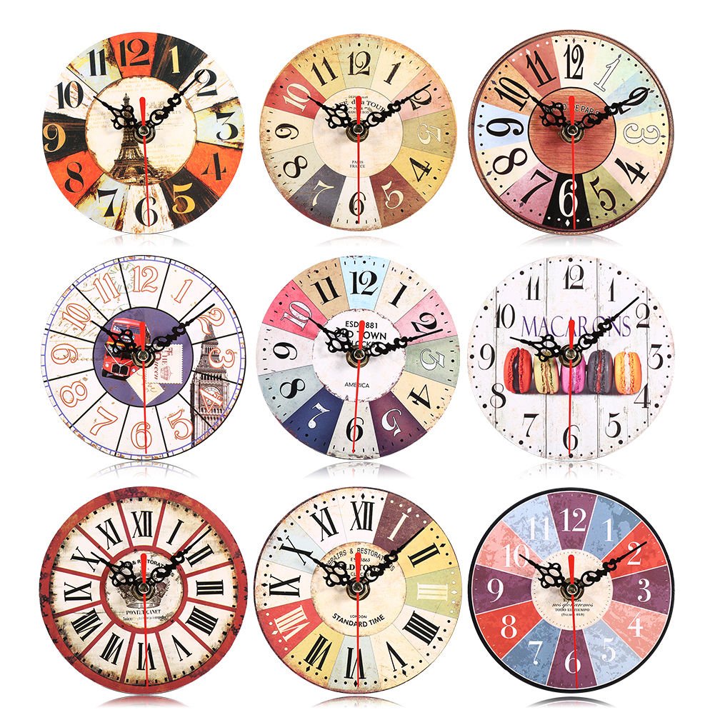 Vintage Wooden Round Wall Clock Antique Home Living Room Office Wall Table Decor
