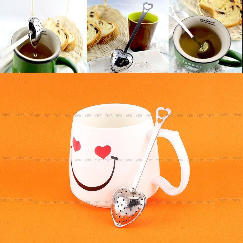 1-50X Stainless Steel Filter Tea Infuser Heart Shape Spoon Strainer Ball Novelty