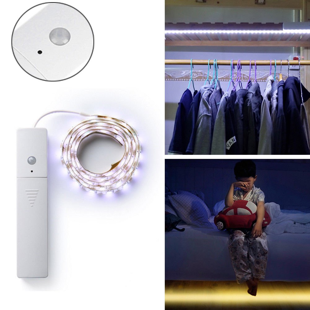 60LED Motion Sensor Strip Light Night Automatic Infrared Bedroom Closet Cabinet