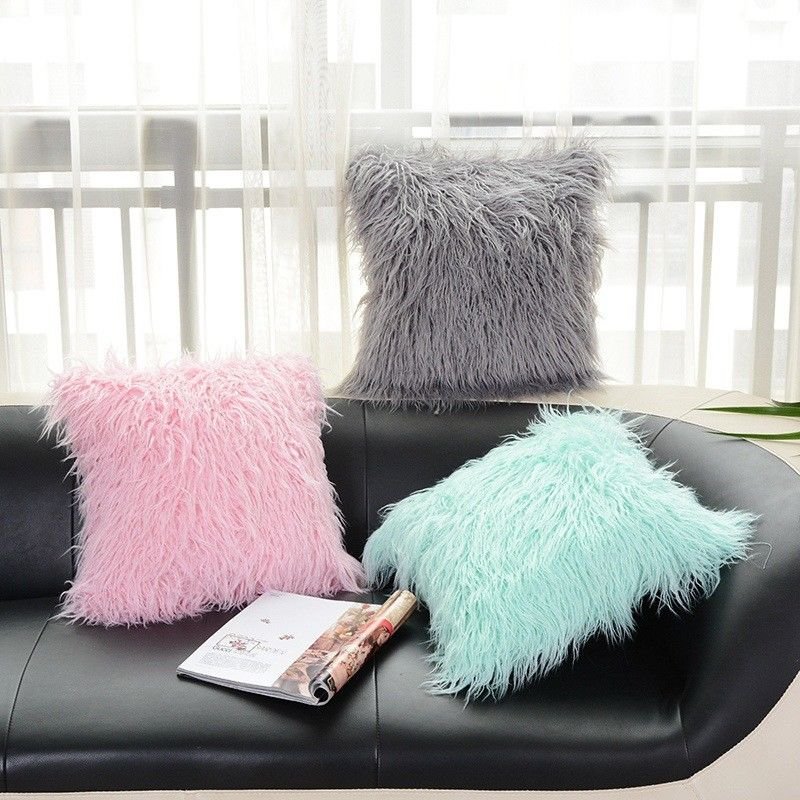 Throw Fur Fluffy Sofa Pillow Soft Plush Luxury Cushion Cover Home Decor Gift