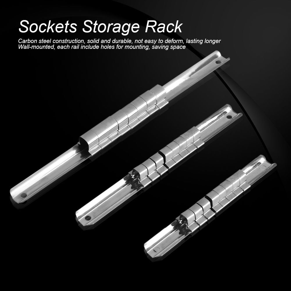 1/4'' 3/8'' 1/2''Socket Rack Storage Divider Rail Tray Holder Wall-mounted+8Clip