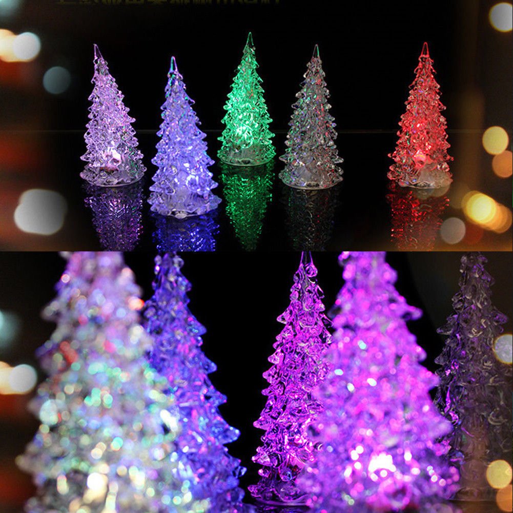 1/10X 7 Colors Changing LED Night Light Crystal Christmas Tree Lamp Room Decor