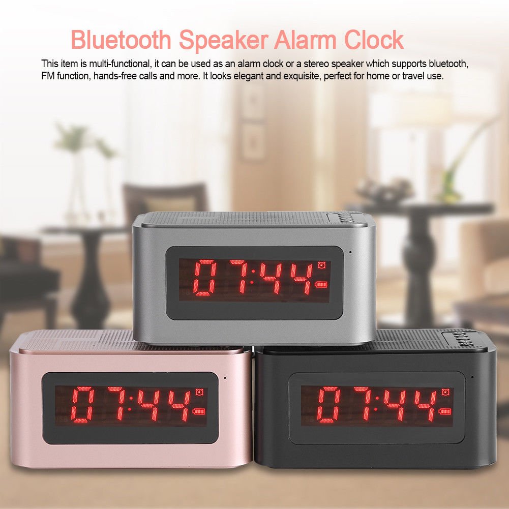 Metal Bluetooth Digital Alarm Clock LED Stereo Speaker FM Radio /Mp3 Player /TF