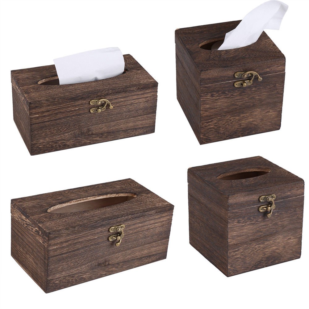 Wooden Retro Tissue Box Paper Napkin Holder Case Dispenser Vehicle Car Decor