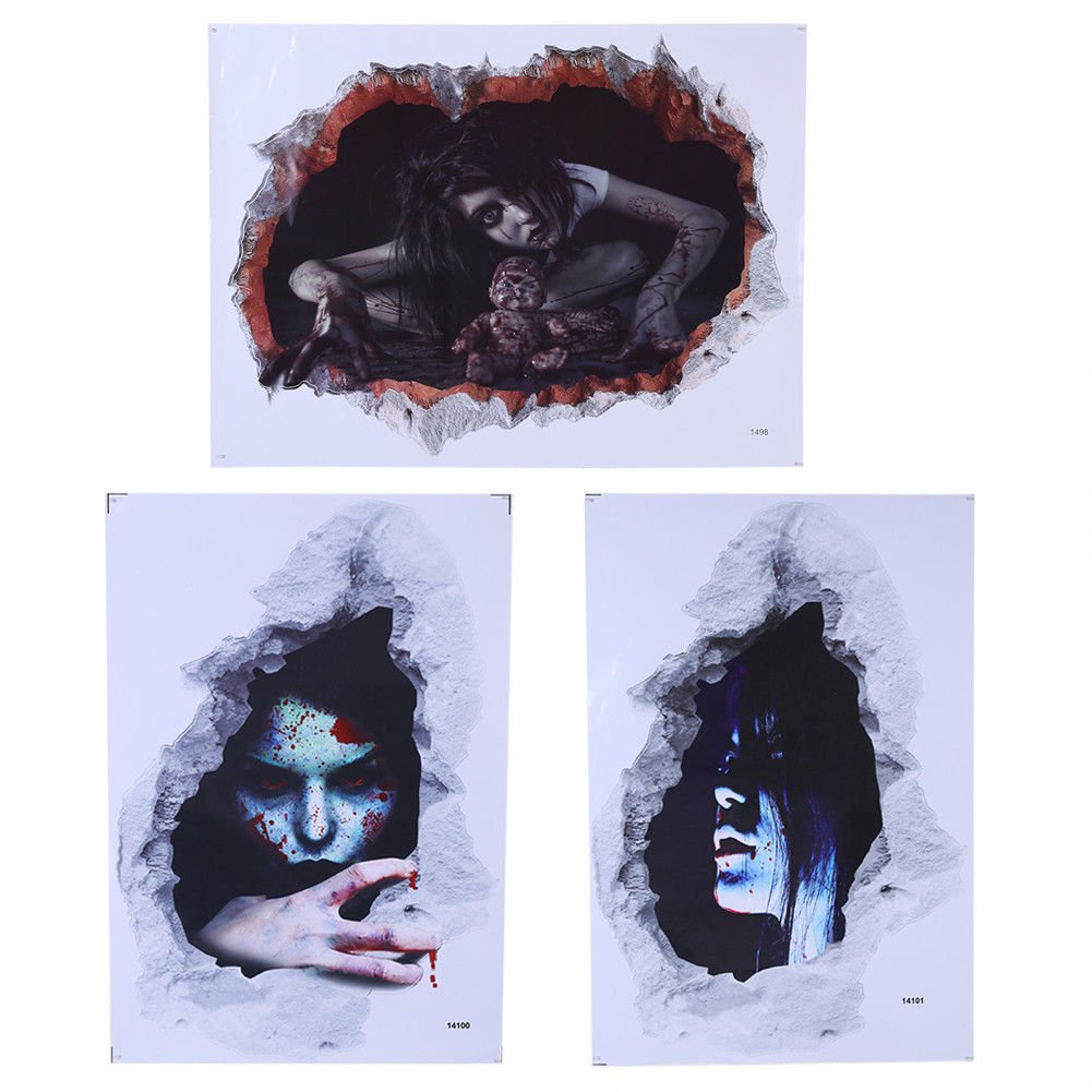 3D Horror Ghost PVC Wall Stickers Removable Scary Decals Halloween Home Decor
