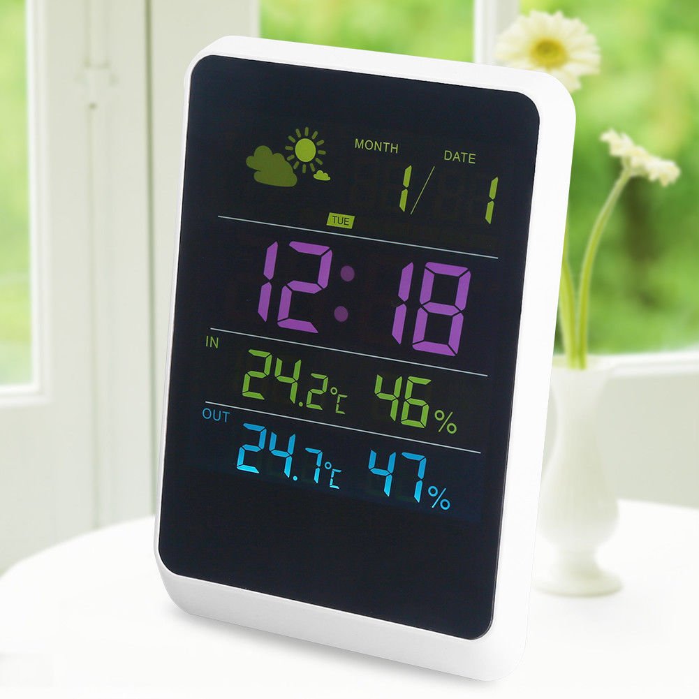 Alarm Clock Digital Weather Station Indoor Temperature Humidity w/Sensor EU/US