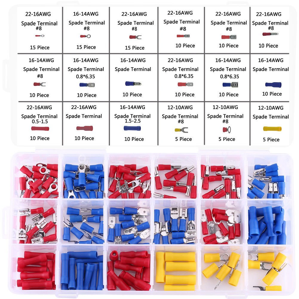 180Pcs Packed Insulated Terminal Kit Spade Butt Wire Connector Splice Tool Sets