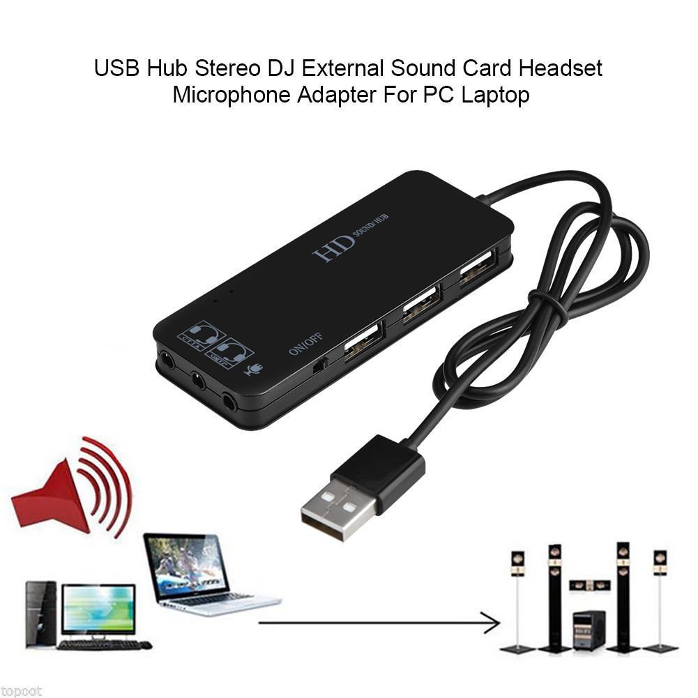 External USB 7.1 Channel Sound Card Adapter with 3-Port USB2.0 Hub For Computer
