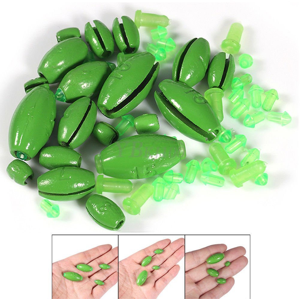 Green 20Pcs/Set Olive Shape Weights Pure Lead Sinkers Sea Fishing Tackle