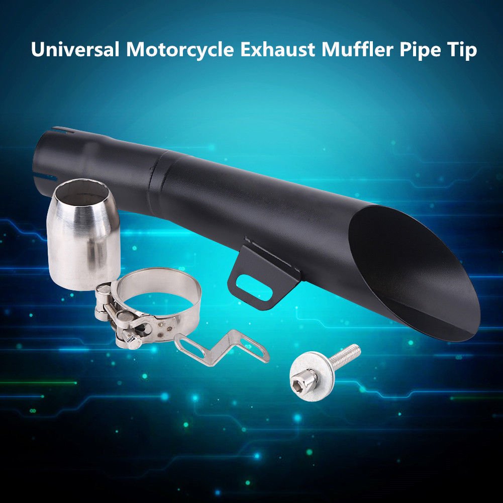 Universal Motorcycle Motocross Exhaust Muffler Pipe Tip Black Stainless Steel