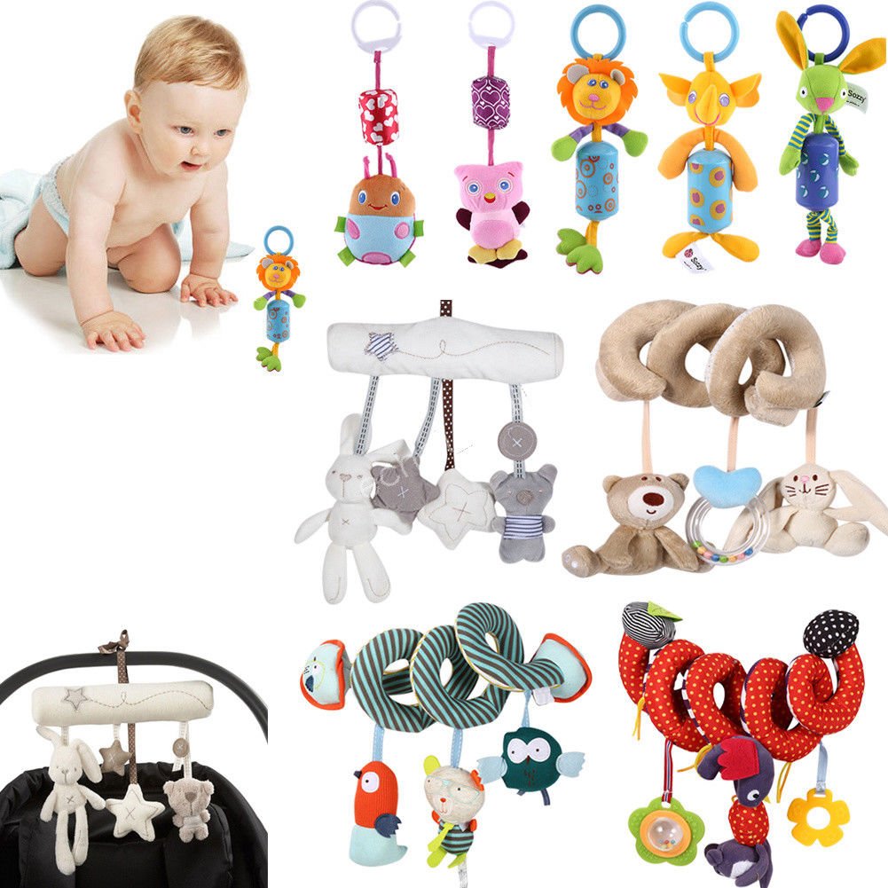 Musical Plush Crib Stroller Baby Pram Bed Rattle Hanging Rabbit Star Toy Animal