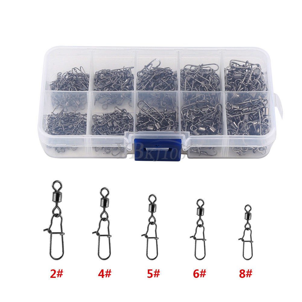 210pcs Brass Barrel Swivel With Interlock Snap Tackle Connector 2# 4# 5# 6# 8#