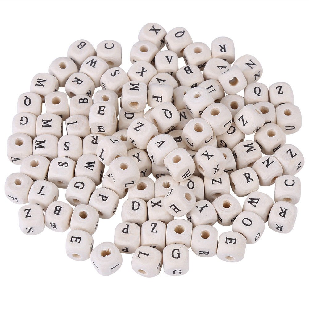 100Pcs 10mm Mixed Alphabet Letter Cube Square Wooden Spacer Beads Craft DIY coi