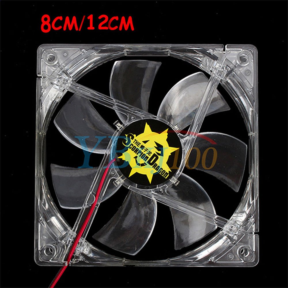 120mm/80mm 4 Blue LED Light Computer PC Clear Case Quad 12CM/8CM CPU Cooling Fan