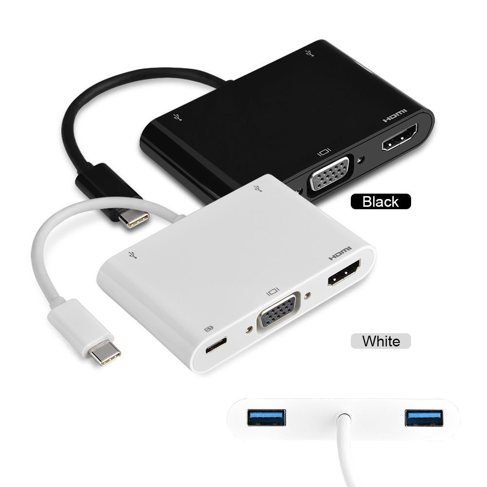 USB 3.0 Type C USB-C to 4K HDMI/VGA Adapter Hub w/ Dual USB3.0 for Apple MacBook