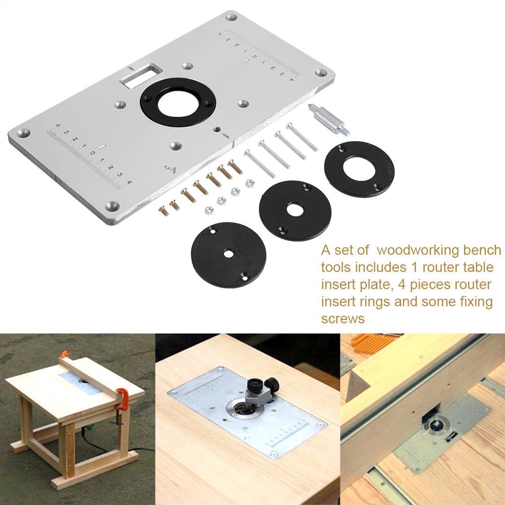 Aluminum Router Table Insert Plate w/4 Rings+Screws for Woodworking Benches