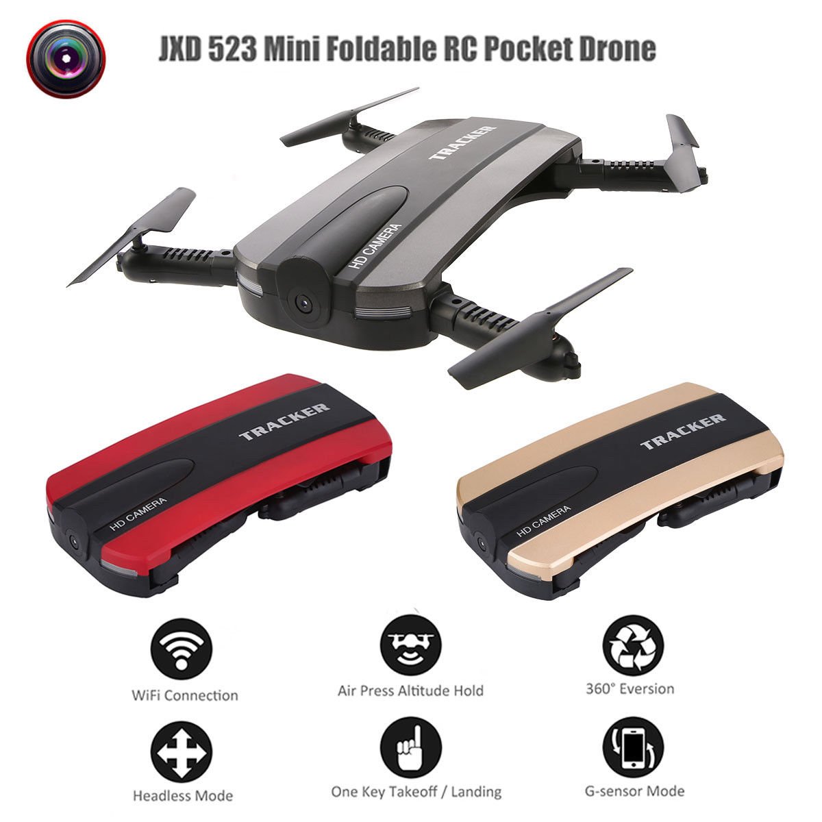 Foldable JXD 523 0.3MP HD Camera Selfie Drone WIFI FPV RC Quadcopter Helicopter