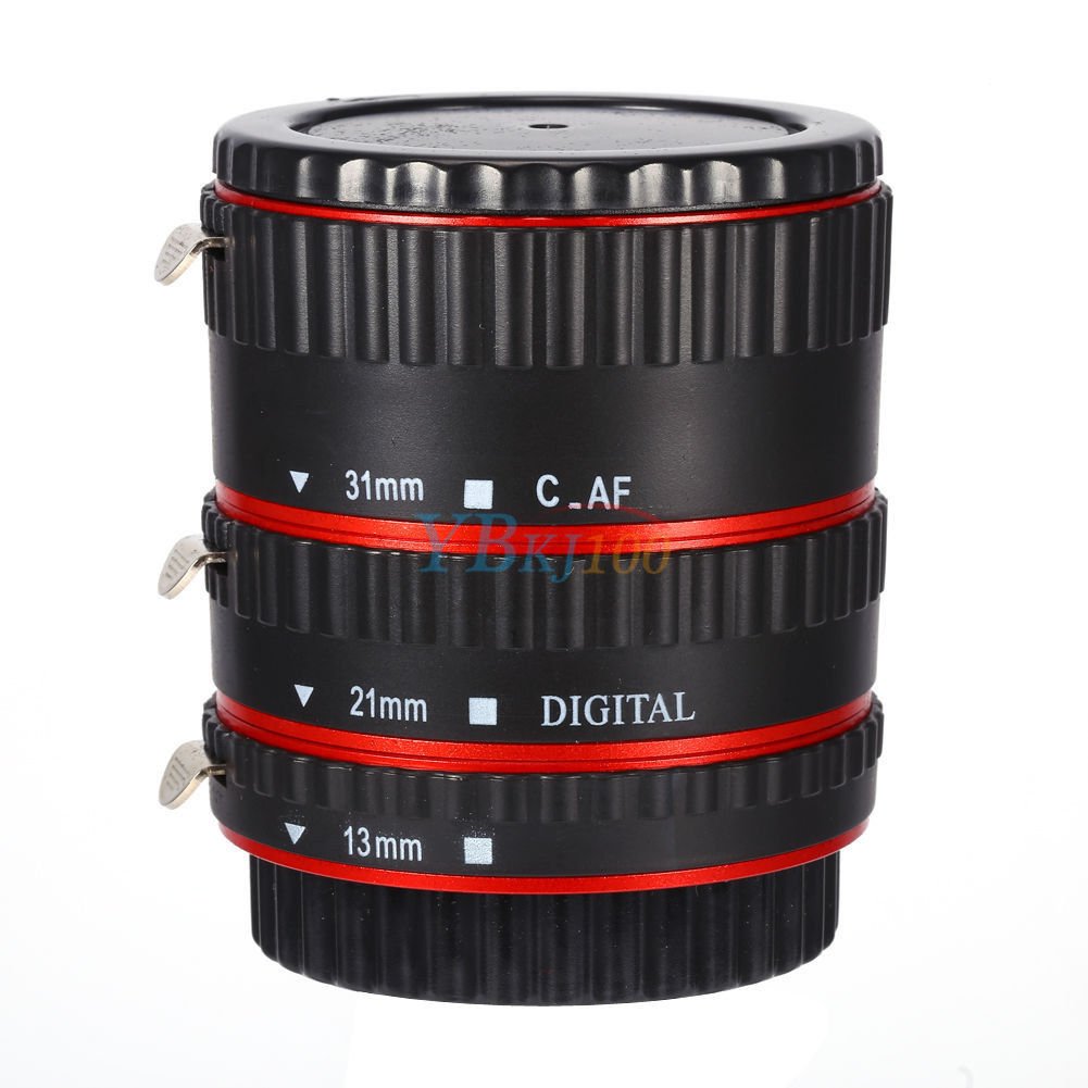 Red Auto Focus AF Macro Extension Tube Set Ring Adapter For Canon EF EFS Lens
