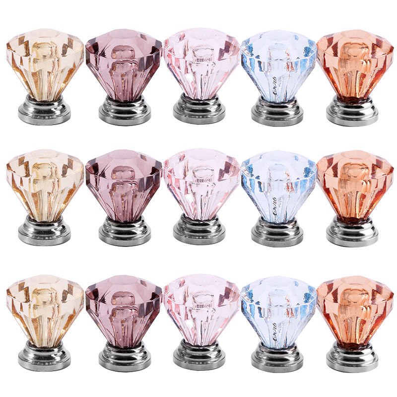 1/8/12X Diamond Acrylic Pull Handle Bedroom Cabinet Knob Drawer Closet Furniture