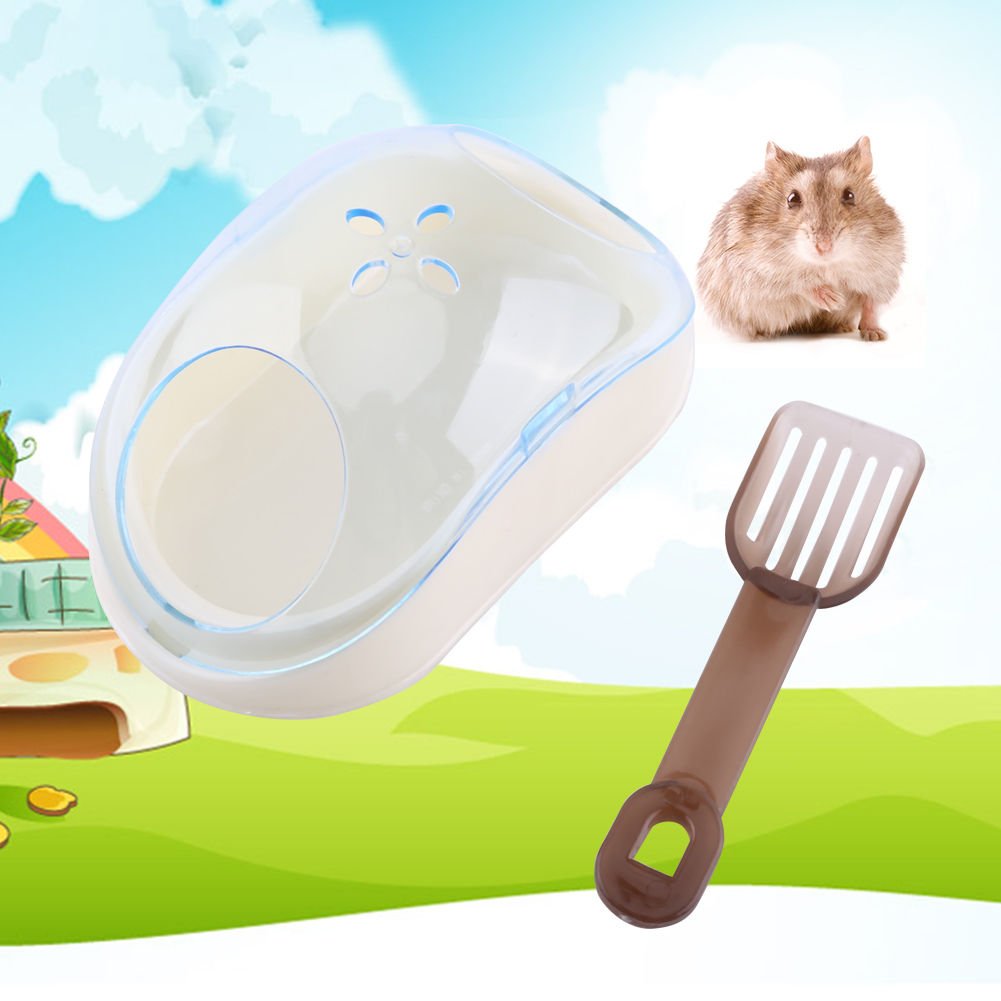 Blue Hamster Mouse Gerbille Pet Bathroom Cage Box Bath Sand Shovel Toy Toilet