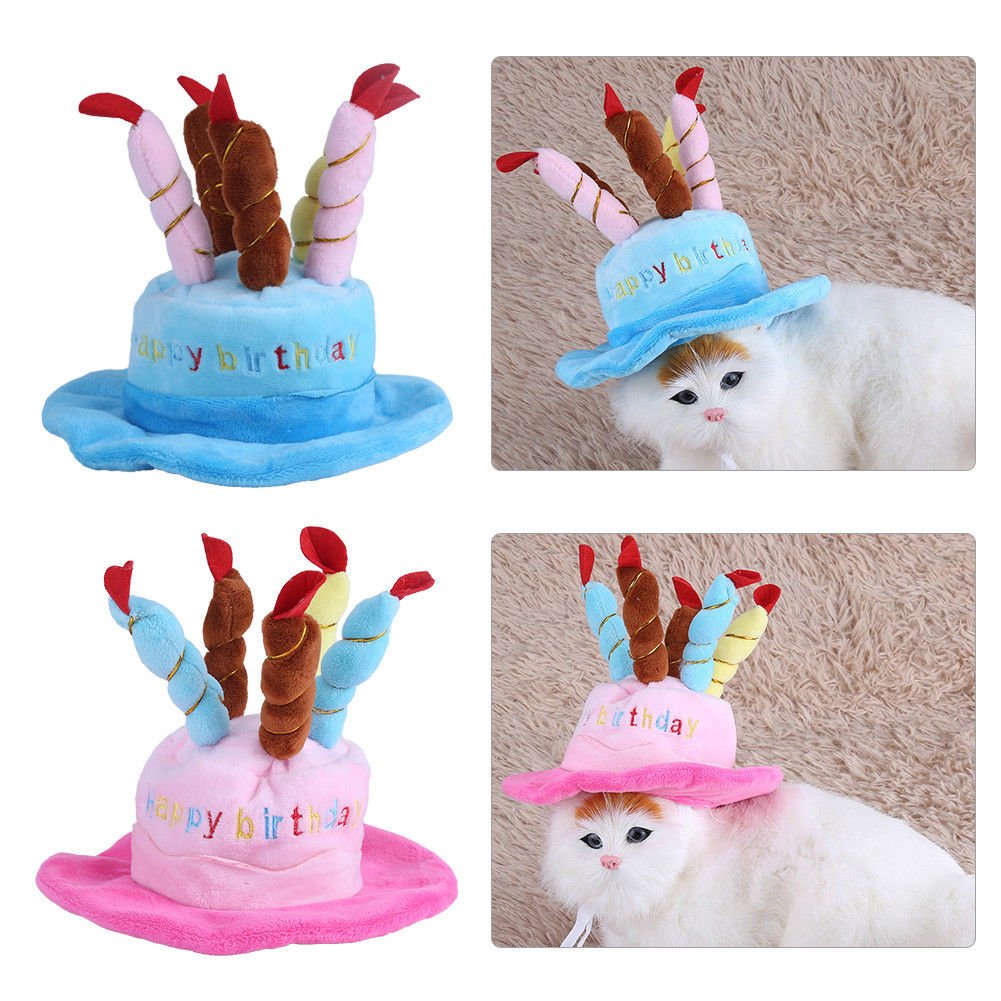 Cute Dog Pet Cat Puppy Costume Happy Birthday Hat With Cake Candles Design Party