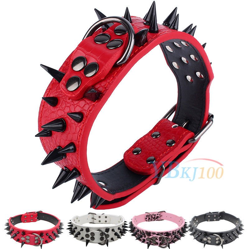 Pet Large Dog Durable Sharp Spiked Studded PU Leather PitBull Collar Size XS- L