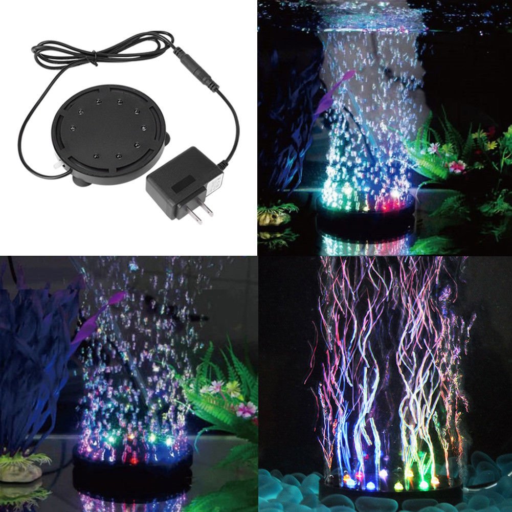 12 LED Light Lamp Air Stone Submersible Bubble for Aquarium Fish Tank Pump Decor