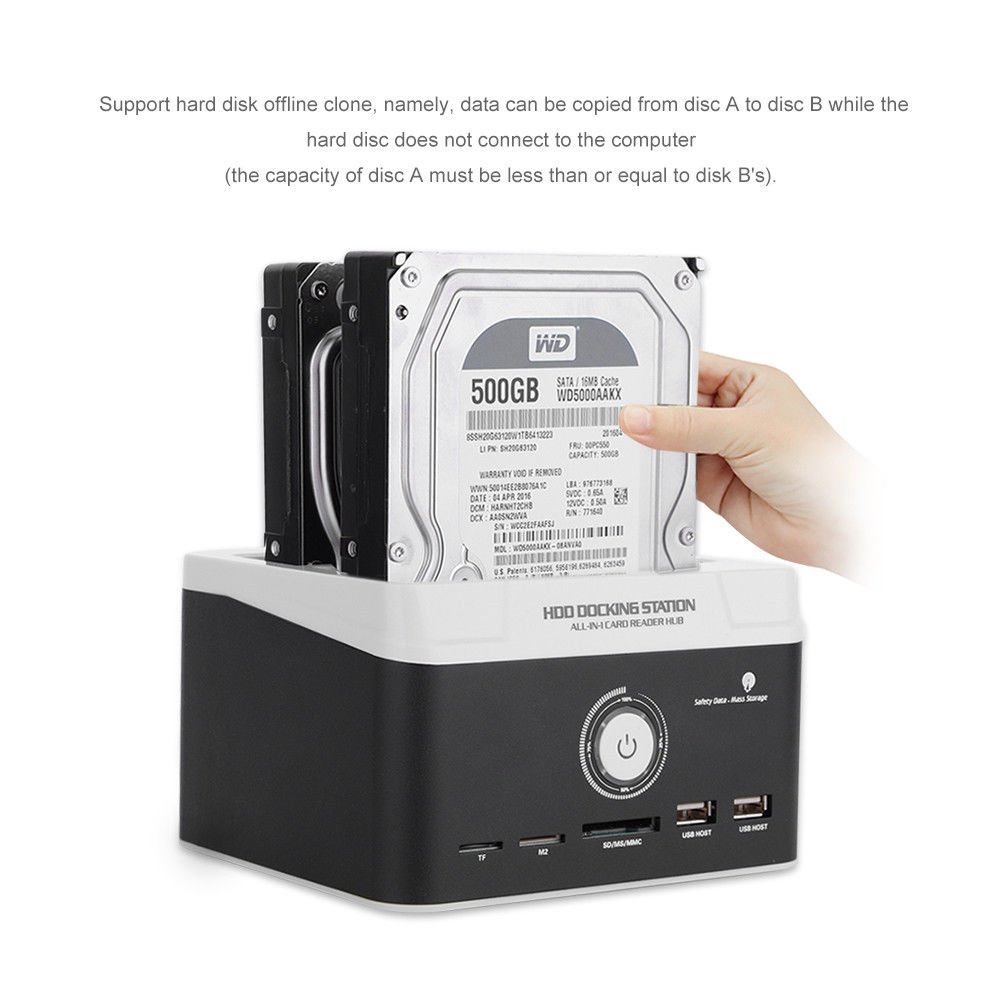 HDD Docking Station 2.5'' & 3.5'' SATA Dual USB Clone Hard Drive Card Reader HUB